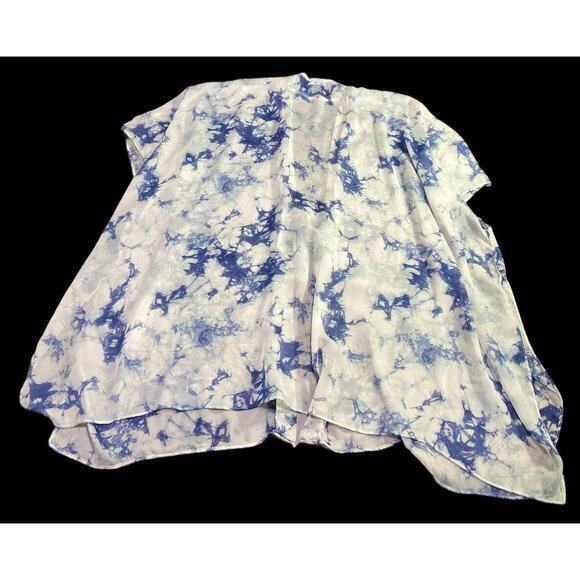 Sonoma Bathing Suit Cover Blue White Geometric Pattern Short Sleeve Sheer One Sz - Picture 7 of 9